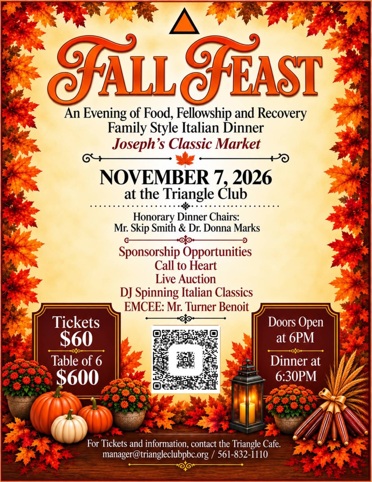 Triangle Club Fall Feast fundraiser flyer